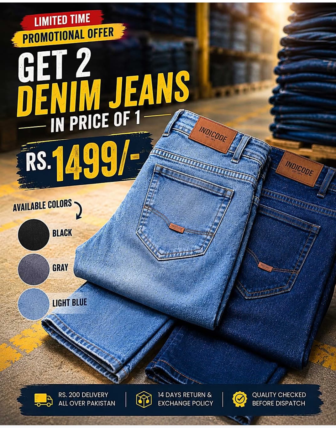Men's Straight-Fit Denim Jeans – Classic Everyday Comfort (Light Blue & Black)