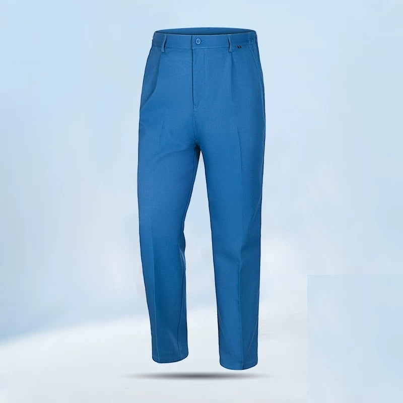 Men's Straight-Fit Dress Pants – Blue Elastic Waist Trousers