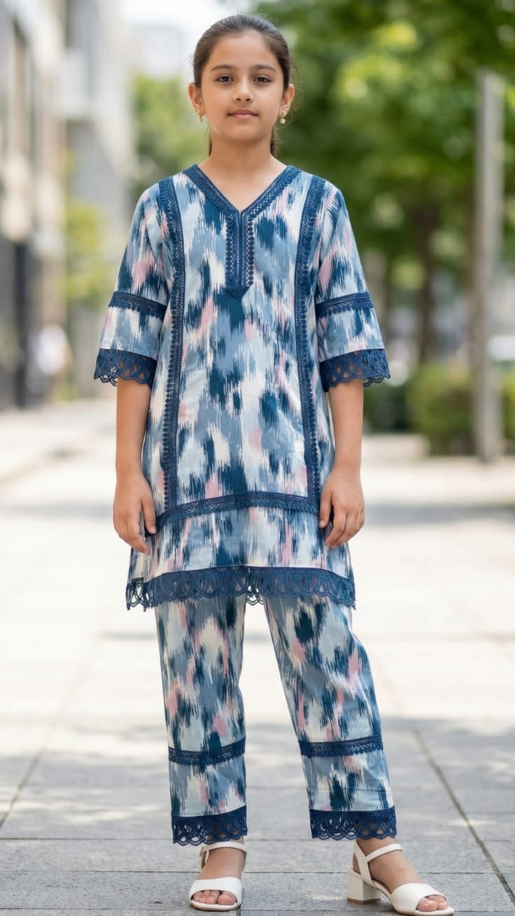 Girls Mustard Floral Print Frock & Pants Set – Festive Ethnic Wear