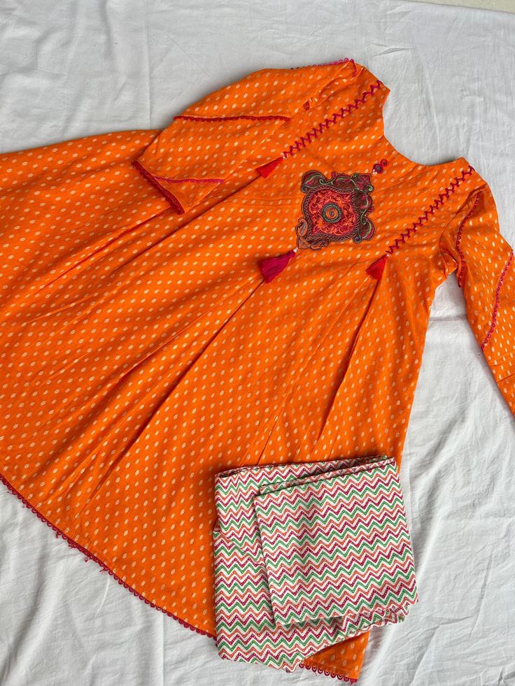 Girls Mustard Floral Print Frock & Pants Set – Festive Ethnic Wear