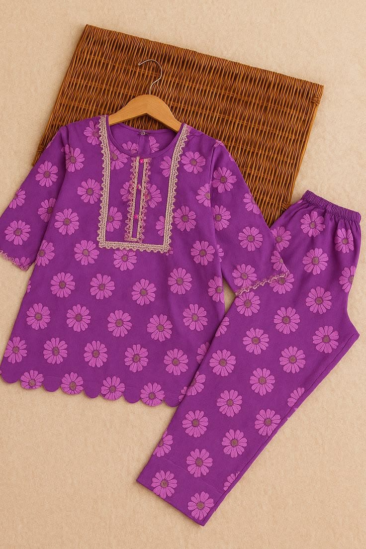 Girls Mustard Floral Print Frock & Pants Set – Festive Ethnic Wear