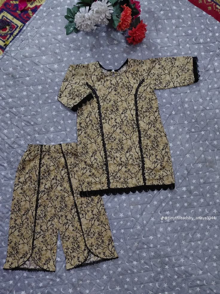Girls Mustard Floral Print Frock & Pants Set – Festive Ethnic Wear