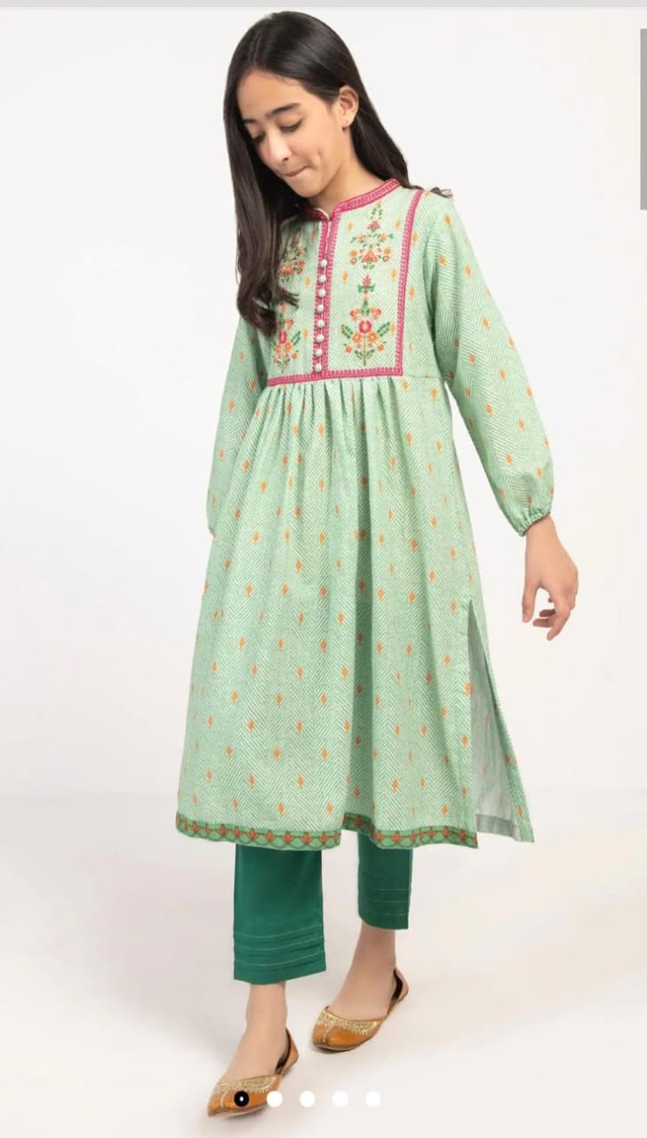 Girls Mustard Floral Print Frock & Pants Set – Festive Ethnic Wear