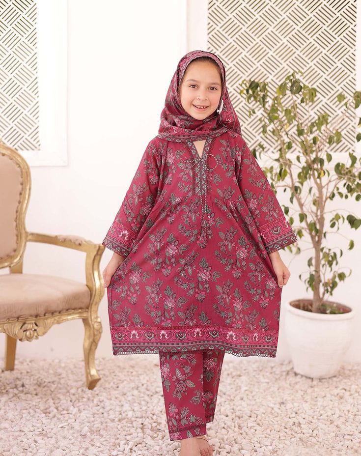 Girls Mustard Floral Print Frock & Pants Set – Festive Ethnic Wear