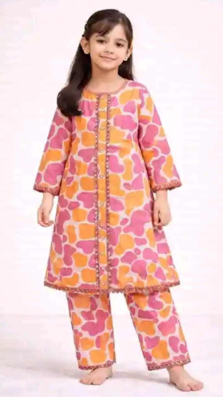 Girls Mustard Floral Print Frock & Pants Set – Festive Ethnic Wear