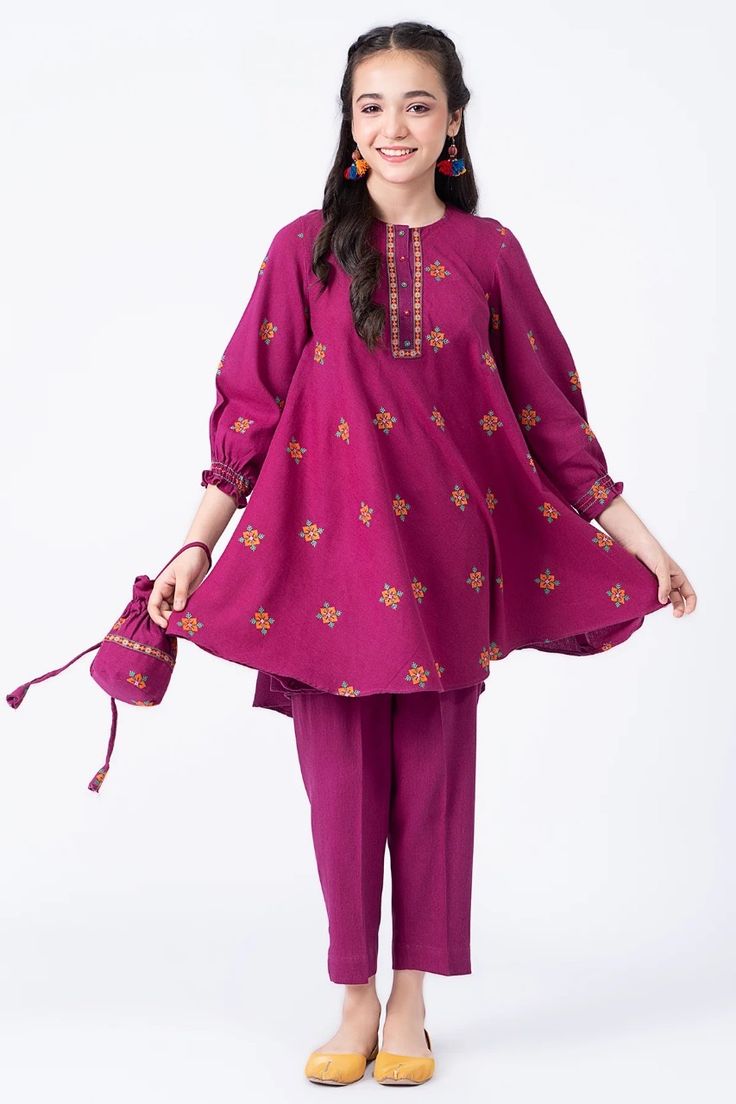 Girls Mustard Floral Print Frock & Pants Set – Festive Ethnic Wear