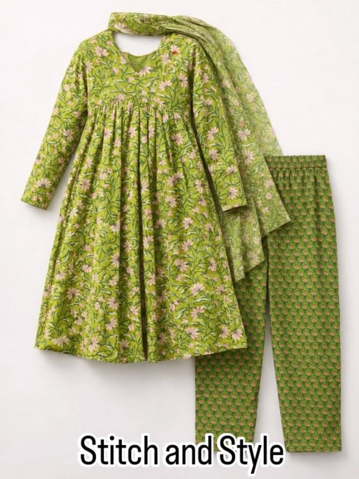 Girls Mustard Floral Print Frock & Pants Set – Festive Ethnic Wear