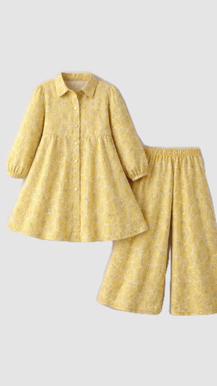 Girls Mustard Floral Print Frock & Pants Set – Festive Ethnic Wear