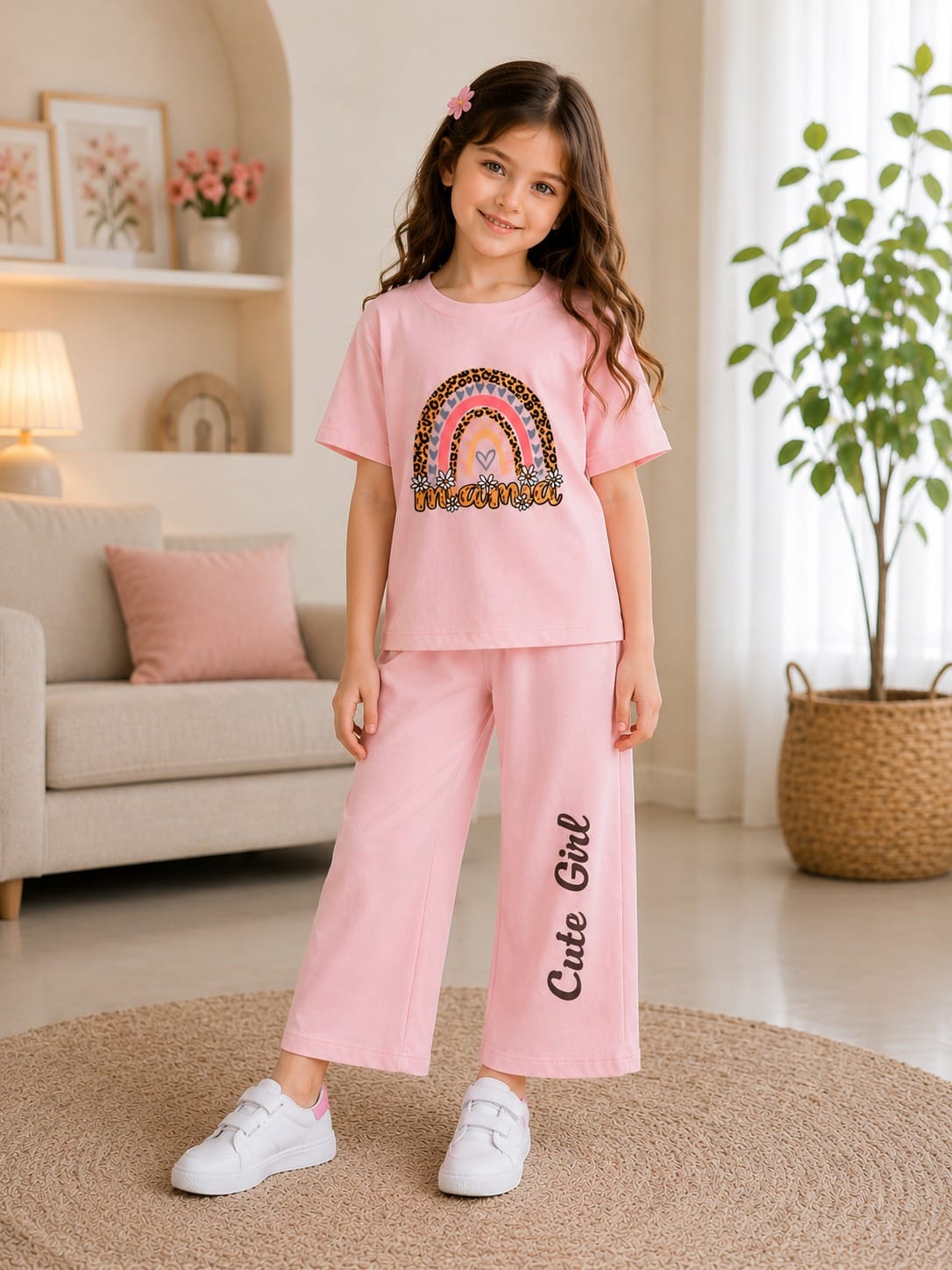 Girls "Sweet Summer" Fruit Graphic T-Shirt & Wide-Leg Pants Set – Cute 2-Piece Outfit