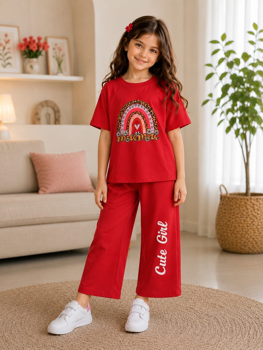 Girls "Sweet Summer" Fruit Graphic T-Shirt & Wide-Leg Pants Set – Cute 2-Piece Outfit