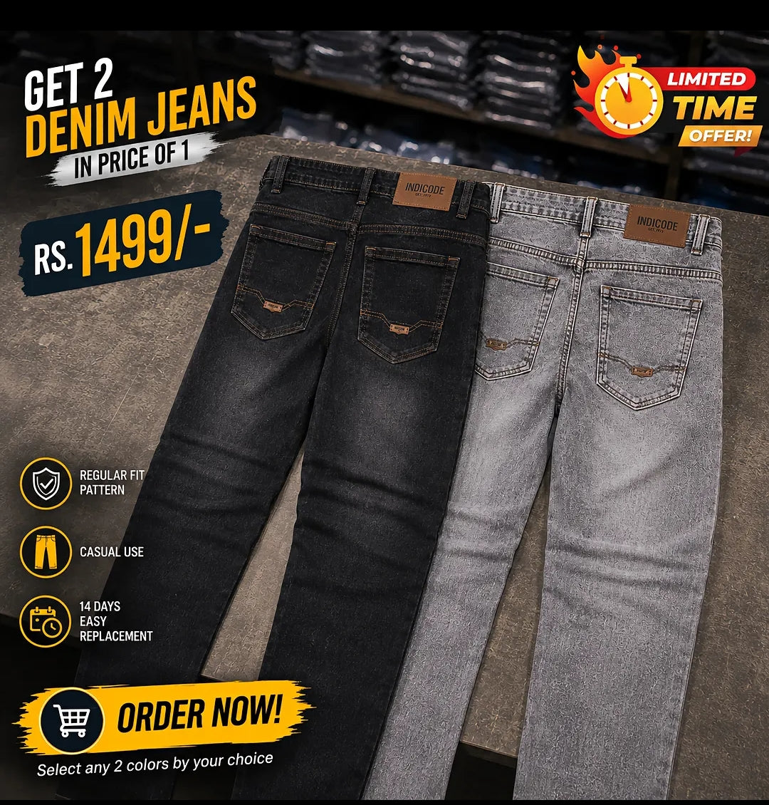 Men's Straight-Fit Denim Jeans – Classic Everyday Comfort (Light Blue & Black)