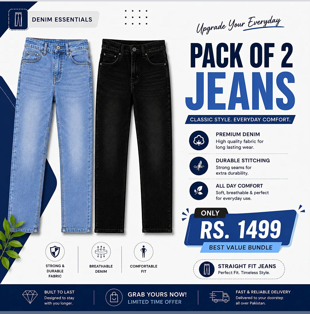 Men's Straight-Fit Denim Jeans – Classic Everyday Comfort (Light Blue & Black)