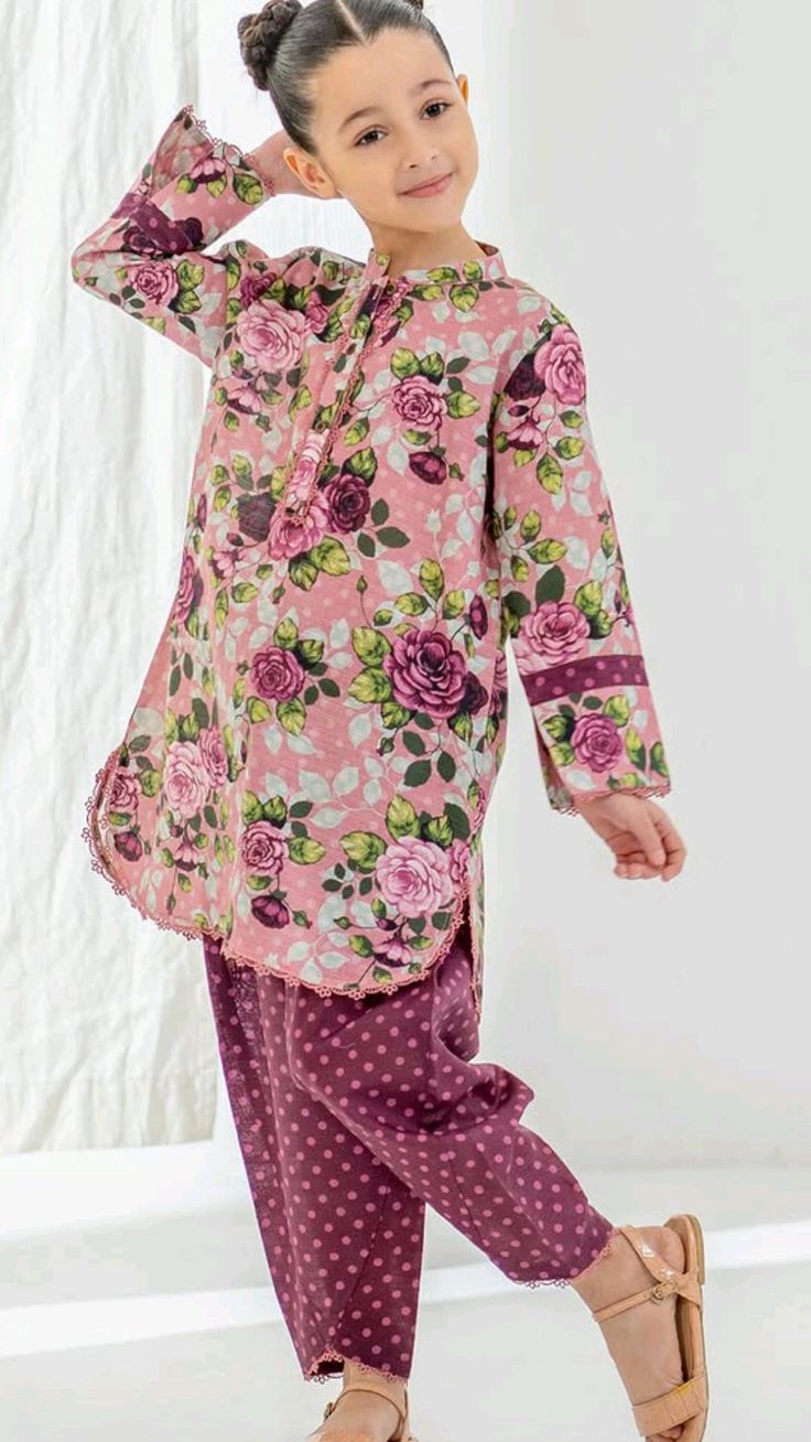 Girls Mustard Floral Print Frock & Pants Set – Festive Ethnic Wear