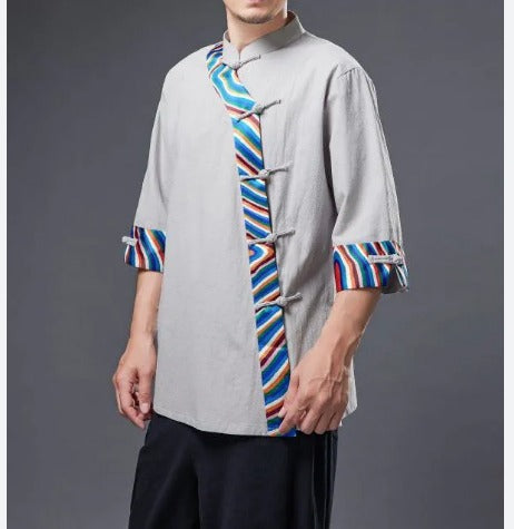 Men's Textured Camp Collar Shirt & Shorts Set – Grey Resort Style