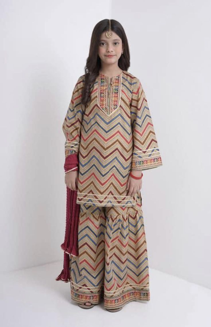 Girls Mustard Floral Print Frock & Pants Set – Festive Ethnic Wear