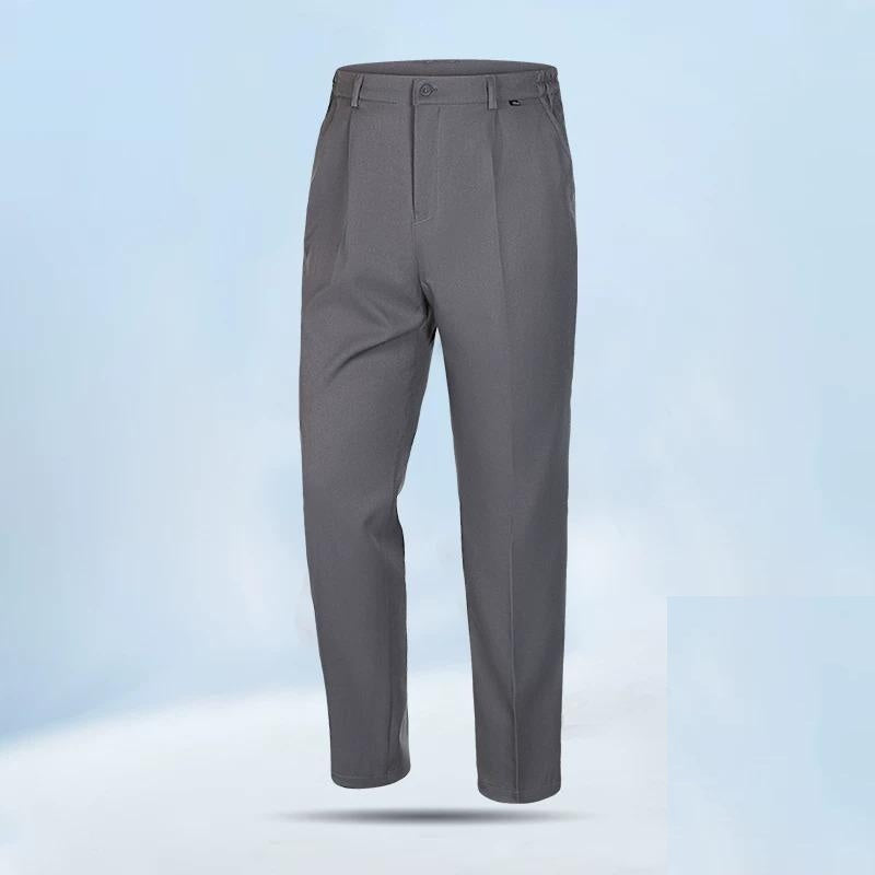 Men's Straight-Fit Dress Pants – Blue Elastic Waist Trousers