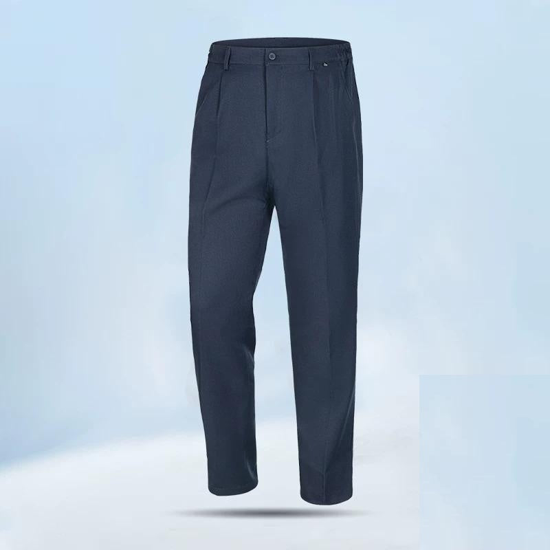 Men's Straight-Fit Dress Pants – Blue Elastic Waist Trousers