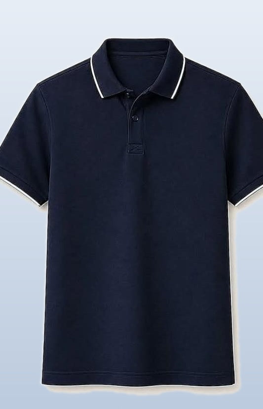 Men's Classic Pique Polo Shirt – Navy Blue Casual Style
